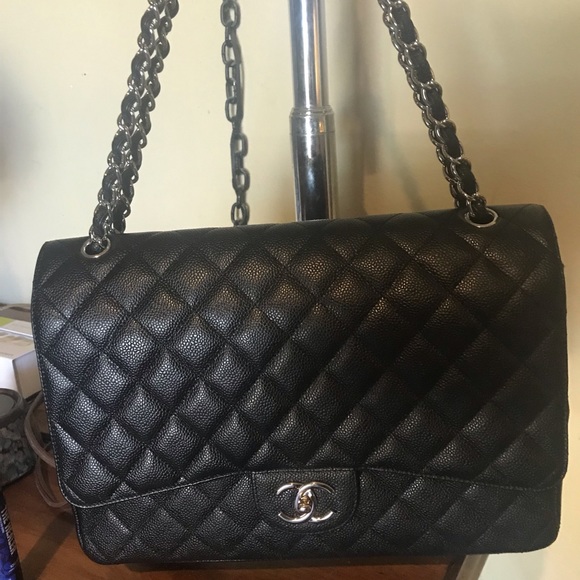 CHANEL Handbags - Chanel Caviar Maxi Black Double with SHW MINT